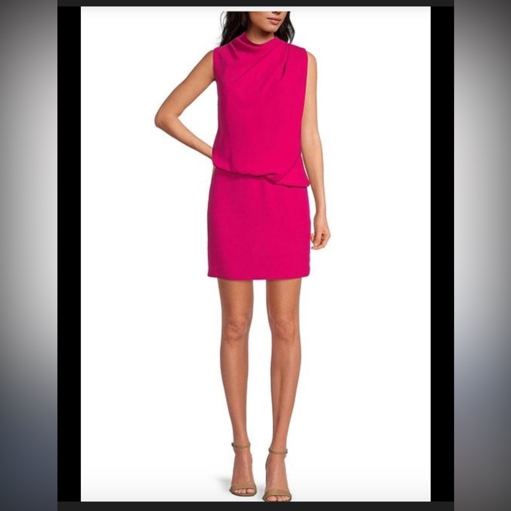 Trina Turk Lenaya cowl neck blouson hot pink size 10 pink dress NWT spring $258